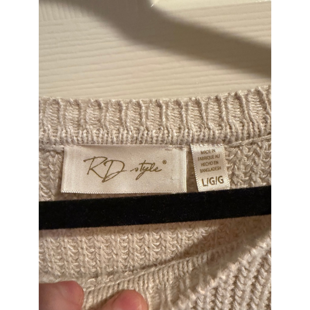 Women's RD Style Beige Crew Neck Sweater with Side Buttons L - Picture 3 of 4